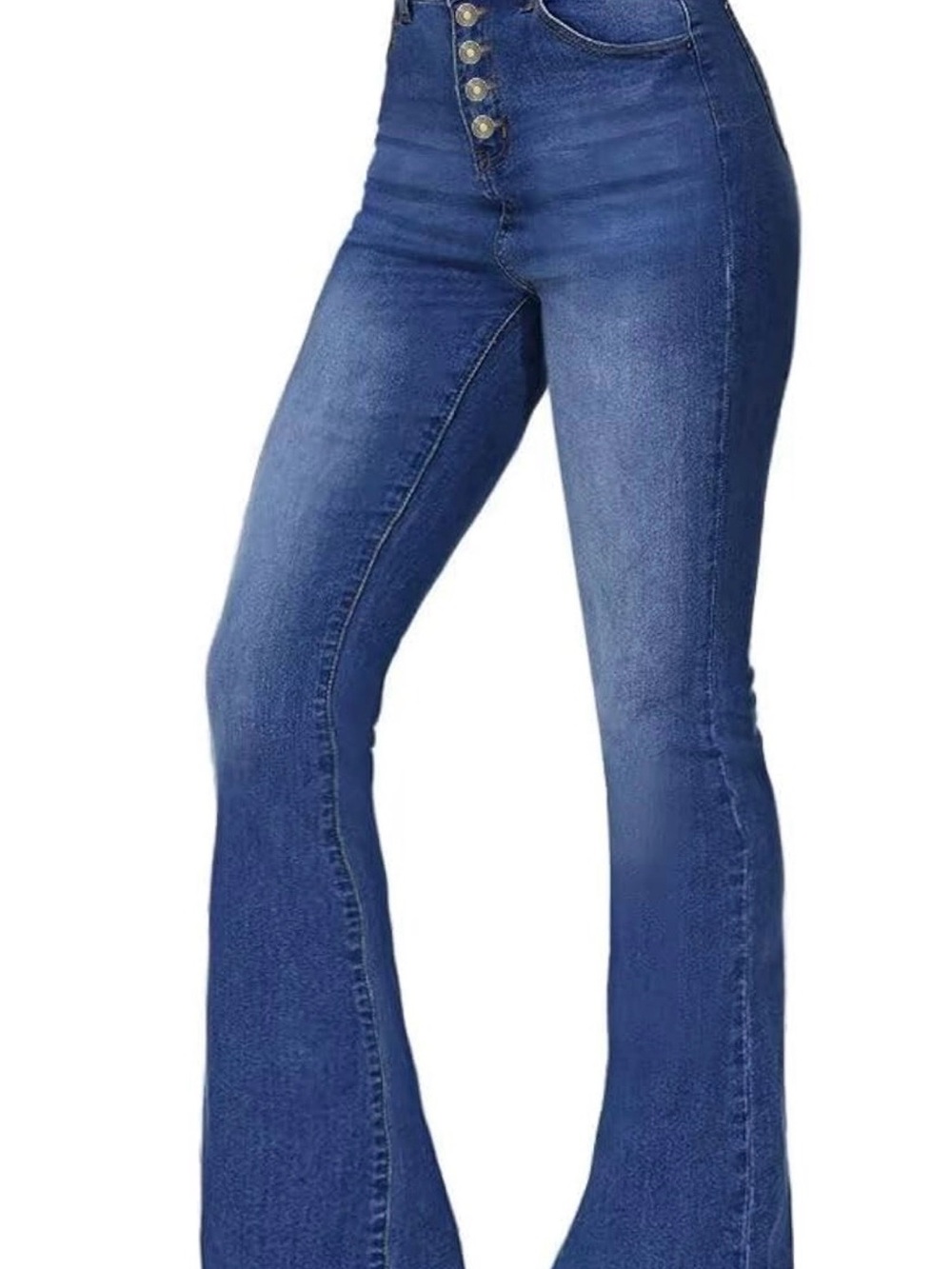 High-Rise Blue Flare Jeans with Button Fly - Women